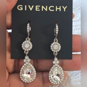 Givenchy Double Drop Silver-Tone Crystal Pave Earrings
